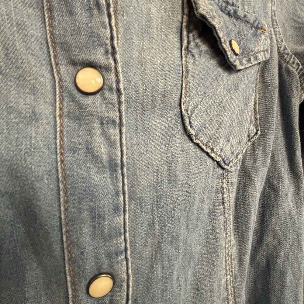 Gap 1969 Blue Cotton Denim Western Shirt Dress, XS, Long Sleeve, Belted - Picture 4 of 8